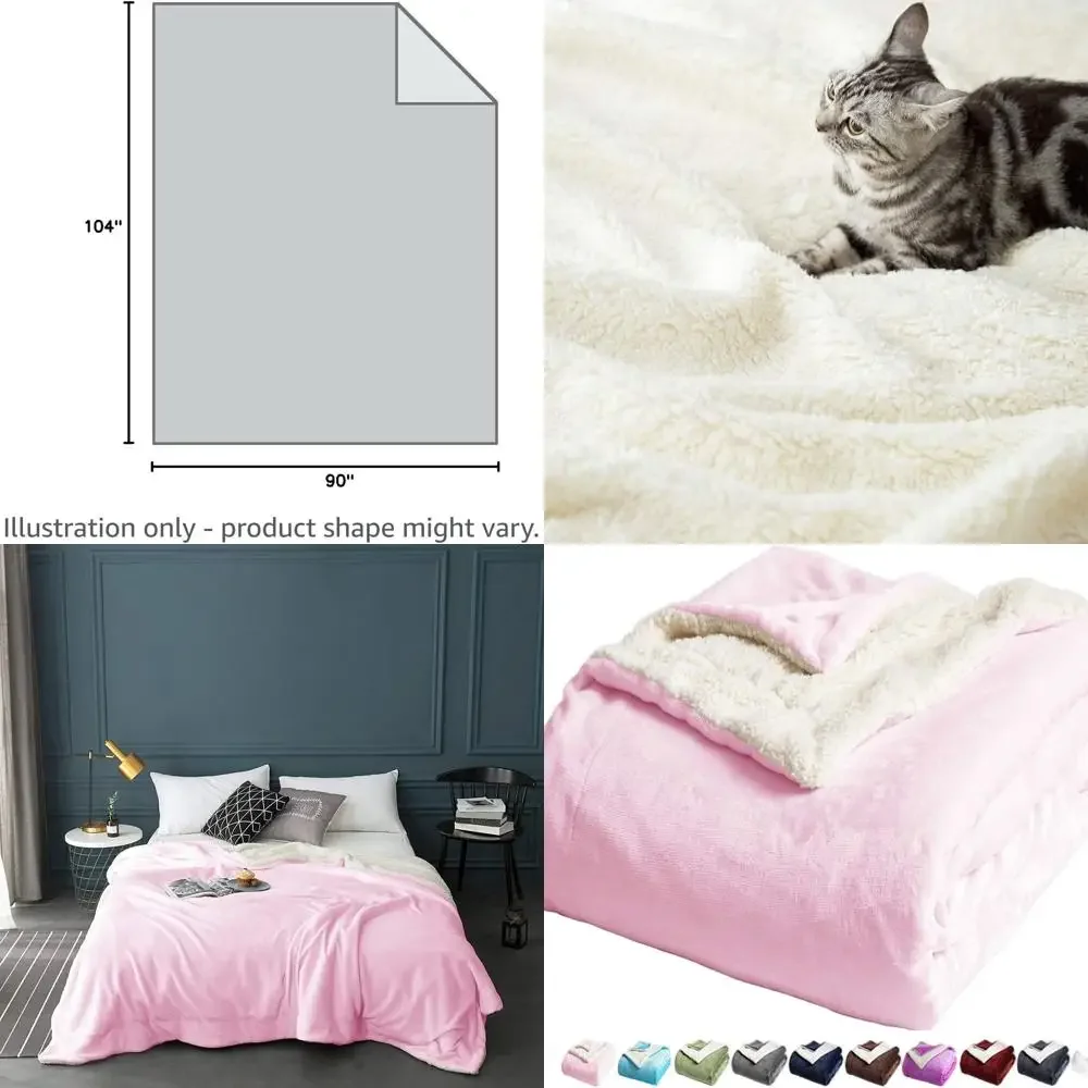

Роскошное двустороннее розовое одеяло из шерпа-флиса размера King - плюшевый, теплый и уютный велюровый плед для дивана