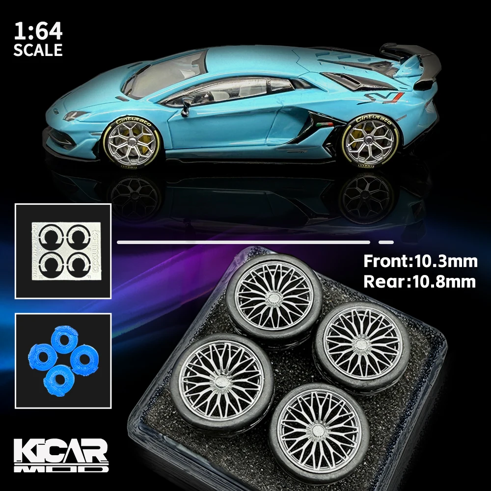 1/64 Resin Wheels and Rubber Tires Set for Diecast Model Cars – 4PCS Upgrade Alloy Rims Tuning Parts for German Sports Car
