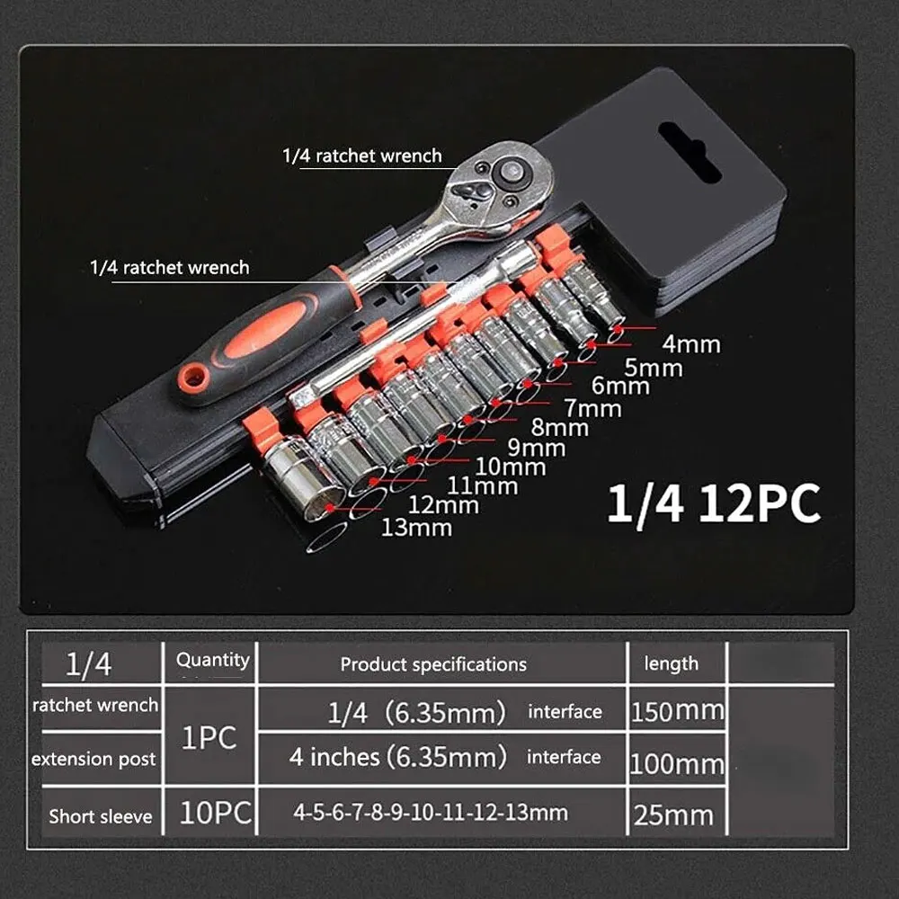 12 Pcs Ratchet Socket Wrench Kit Universal Repair Tool Multi-Function 8-32mm Wrench Home Quick Release Reversible