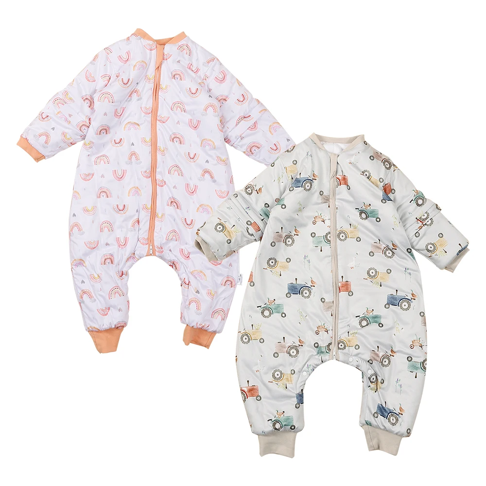 HappyFlute Saco de dormir de manga larga con dibujos animados de invierno, pierna dividida, tela gruesa para bebé de 0 a 6 años