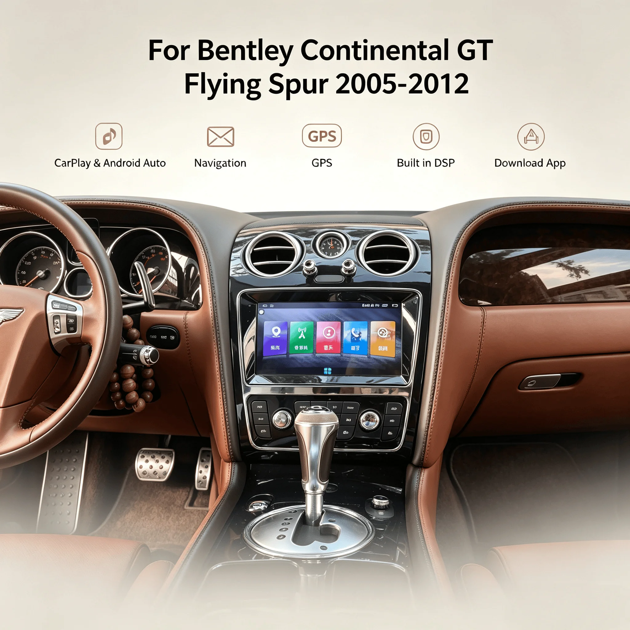 Android14 For Bentley Flying Spur Continental 2005–2012 Touch screen stereo multimedia player with wireles CarPlay Automatic car