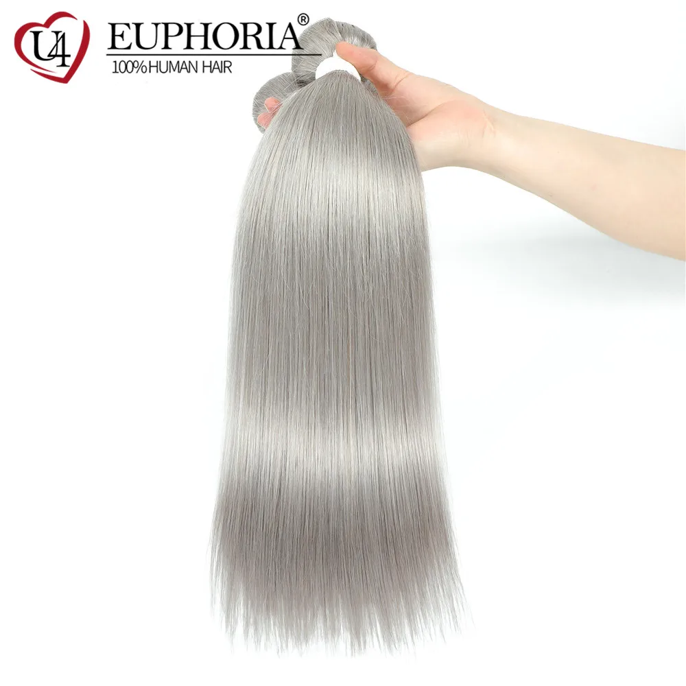 EUPHORIA-Silver Grey Hetero Remy Cabelo Pacotes, 100% Cabelo Humano, Extensão Weave, Cabelo brasileiro, 8-26in, 9A, 1 PC, 3 PCs, Deal