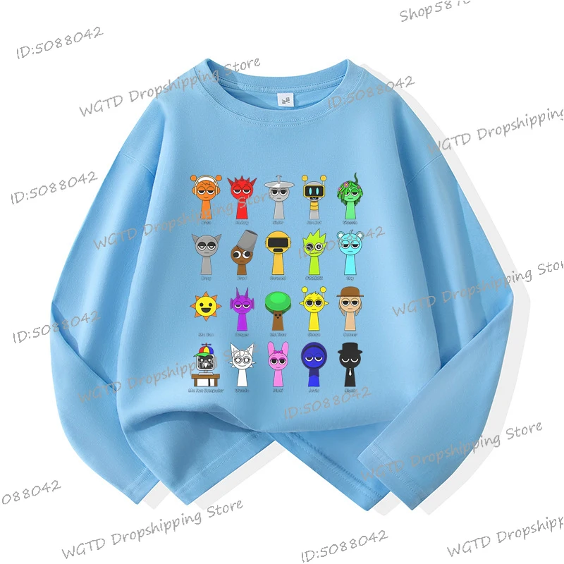 لطيف Sprunki تي شيرت الطباعة تيز ل 4-14 سن الطفل جديد طويل الأكمام الملابس القطنية لعبة الكرتون الشكل موضة طفل التي شيرت