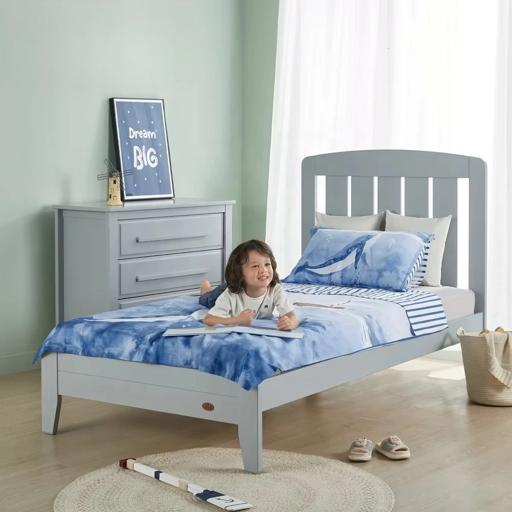 Teen Girls Twin Size Kids Solid Pine Wooden Single Bed Frame Wood for Young Children