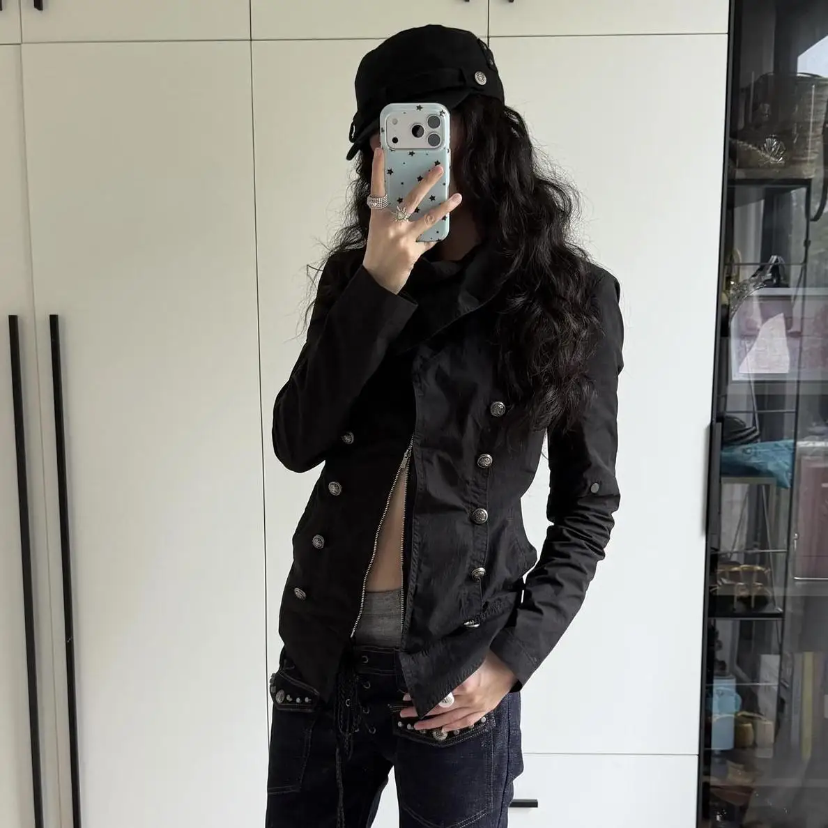 Vintage Korean Harajuku Hooded Outerwear For Women Gothic Oversized Faux Fur Collar Coat Youth Subcultural Street Casual Outfit