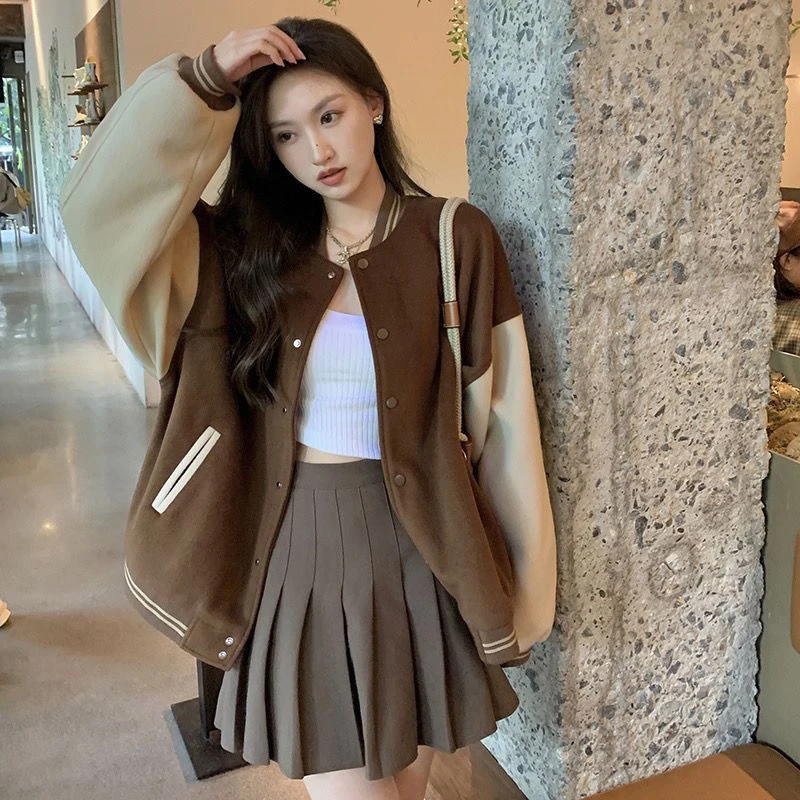 3Xl Oversized Vintage Baseball Jacket Women Autumn Korean Loose Streetwear Patchwork Jacket Harajuku Preppy Punk Casual Coat