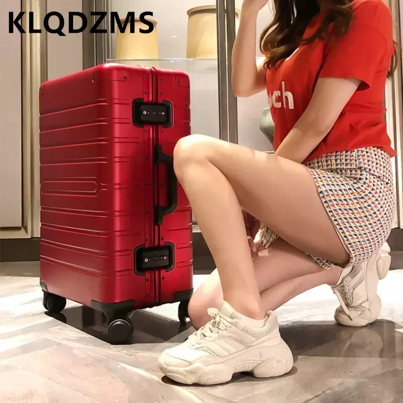 

KLQDZMS All Aluminum Magnesium Alloy Luggage Universal Wheels Women's Fashion Luggage 24 Inch Password Student Travel Suitcase