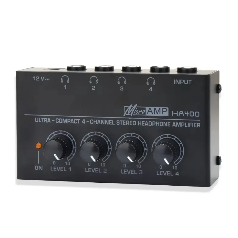 Mini Amplificador de Auriculares Ha400, Amplificador de Audio Estéreo Ultracompacto de 4 Canales, Amplificador de Auriculares con Adaptador de Corriente
