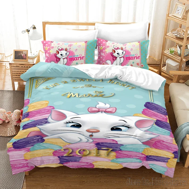 Kawaii Marie Cat Cartoon Duvet Cover Set HD Comforter Cover for Kids Bedding Sets Bedclothes Bedroom Decor