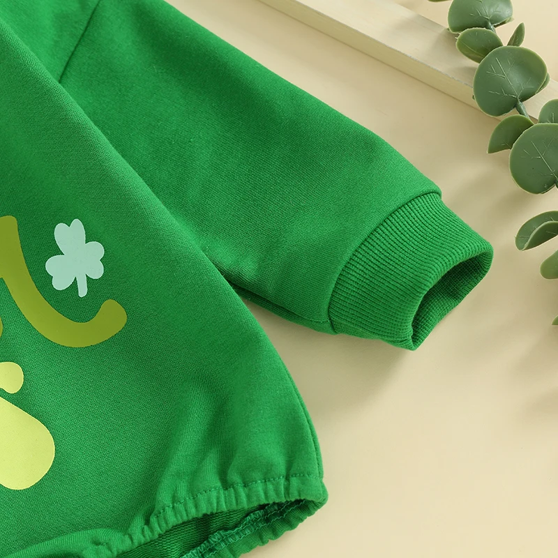 

St Patrick s Day Toddler Green Clover Print Round Neck Long Sleeve Romper Jumpsuit Festive Irish Festival Outfit