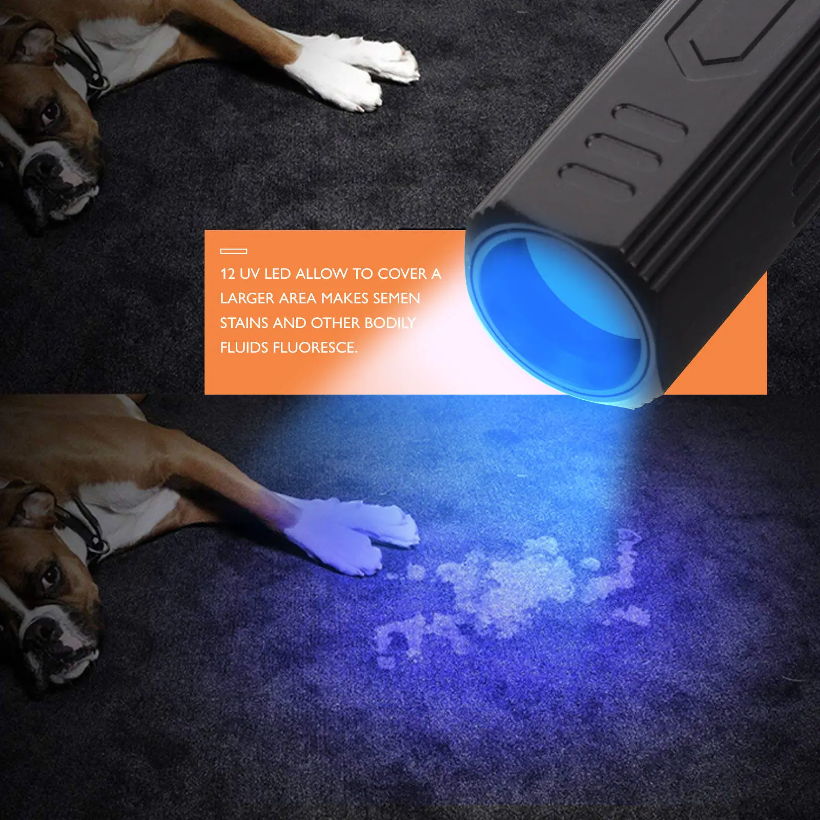 

Black Light Flashlight 365Nm Uv LED USB Rechargeable Waterproof Aluminum Alloy for Inspection Security Hotel Room Fluorescence