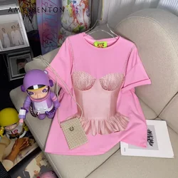Camiseta de manga corta con estampado Floral, camisa elegante y versátil con tirantes finos para principios de primavera, 2024