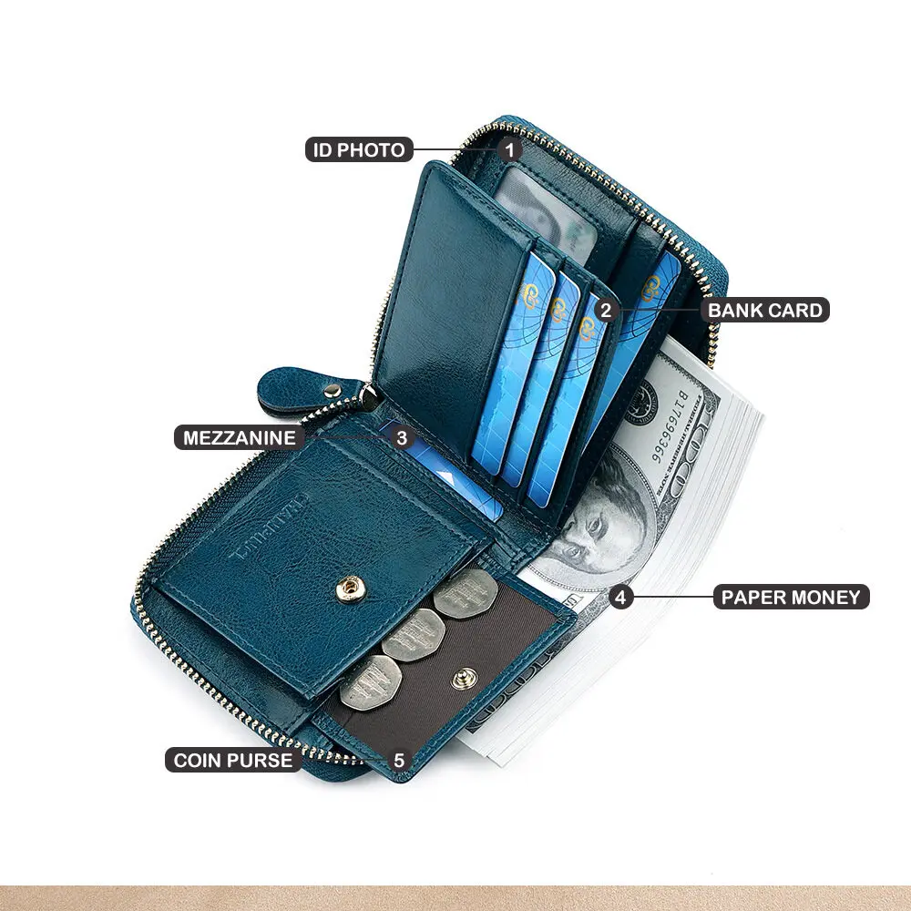 【Genuine Cow Leather】CHANPINCL Women's Short Luxury Wallet Coin Pocket Zipper Multi-Functional Original Leather Fashion