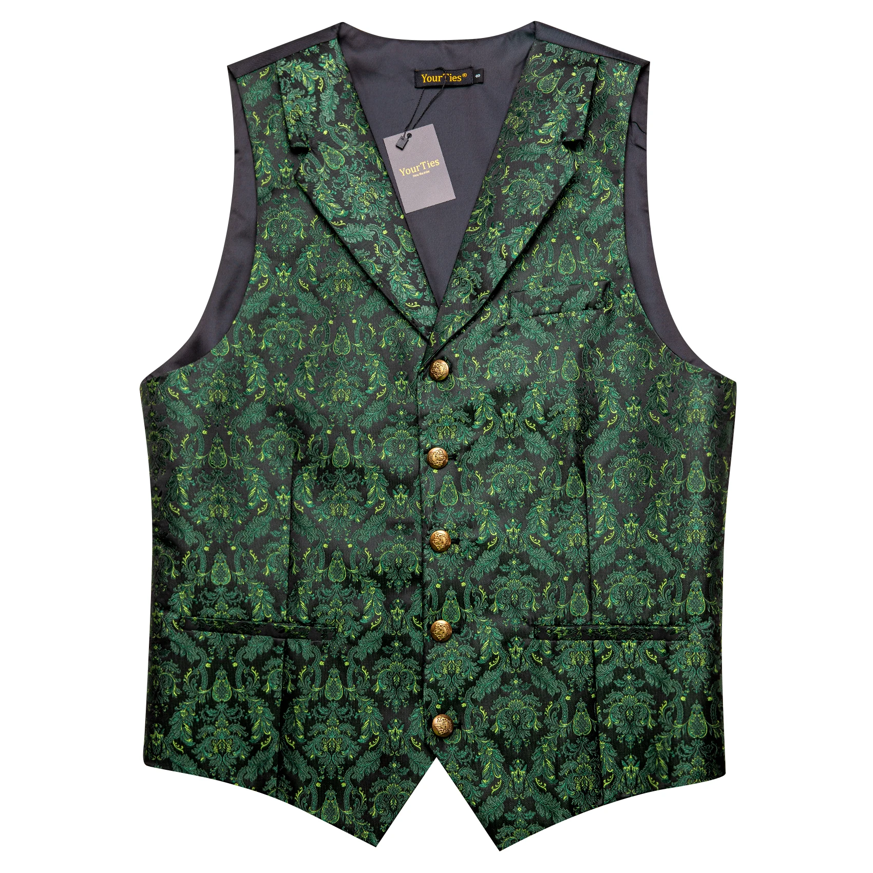 Chaleco Hombre Green Retro Vest for Man Business Party Classic 5 Buttons Luxury Waistcoat Men Necktie Pocket Square Cufflink Set