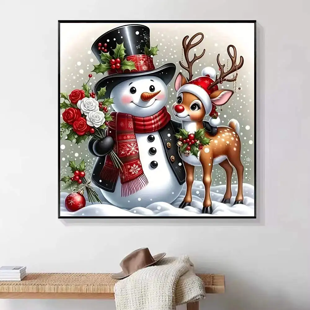 HUACAN 1 قطعة الماس اللوحة احتفالي ثلج الرنة المشهد قماش الماس اللوحة 5D DIY بها بنفسك الحفر الكامل فسيفساء العمل الفني عطلة