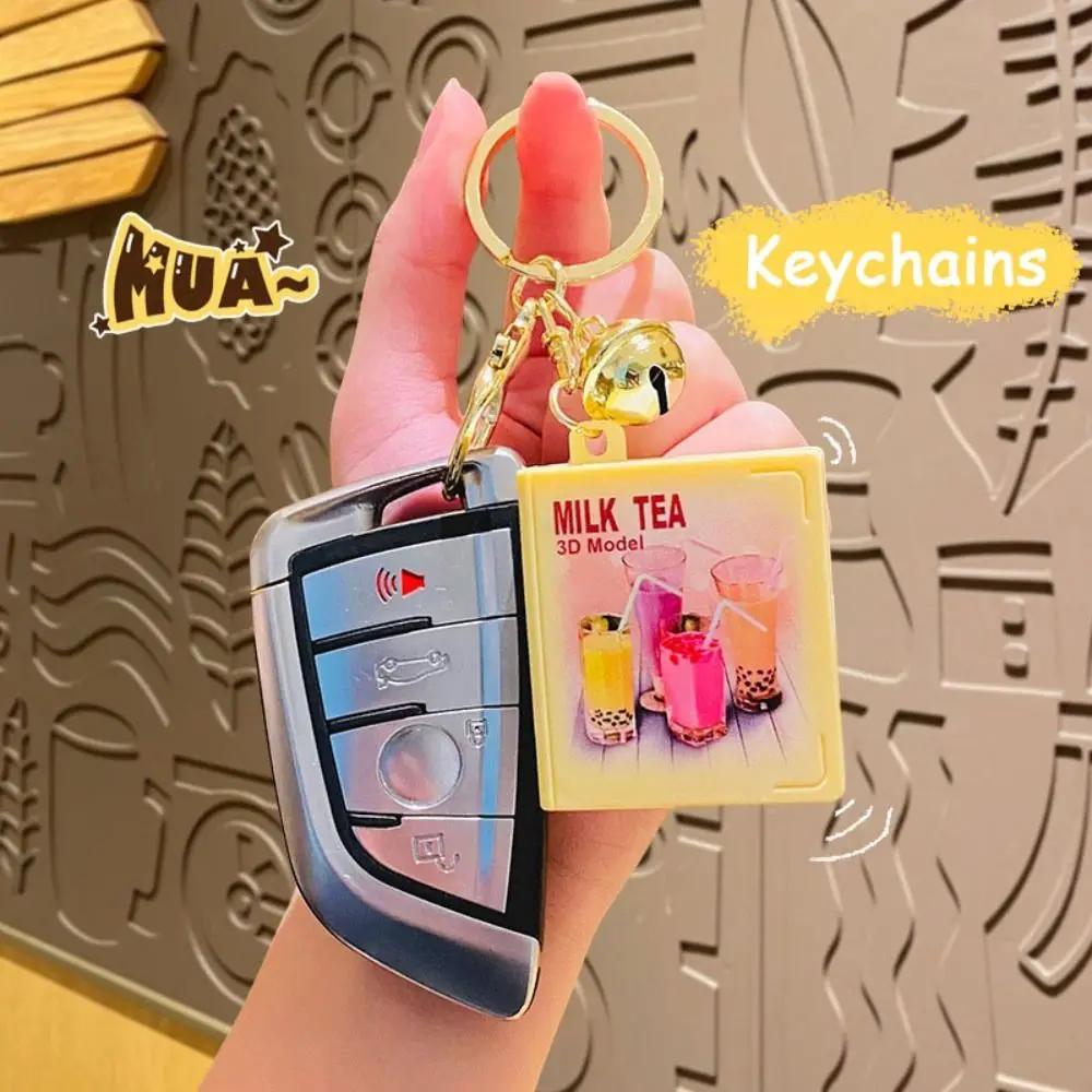 Creative Milk Tea Shop Mini 3D Book Keychains Foldable Handheld Bag Funny Pendant Ornaments Novelty Finger Key Rings Models
