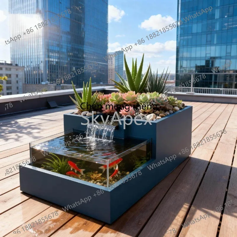 

Stainless Steel Glass Ecological Fish Tank with Swamp Circulating Filter Flowing Water Landscape for Balcony Garden Yard Decor