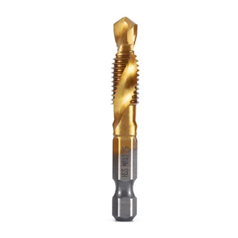 AC88 M8x1.25mm Hex Shank Titanium Plated HSS Screw Thread Metric Tap Drill Bits, Machine Compound Tap Open Chamfer Tool for