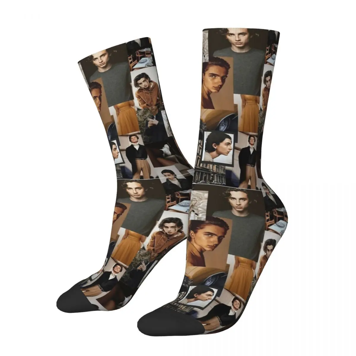 Fashion Timothee Chalamet Collage Actor Soccer Socks Polyester Middle Tube Socks for Unisex Breathable