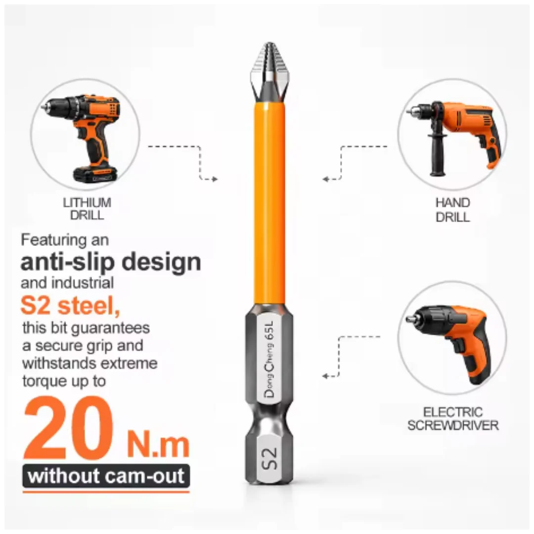 6pcs S2 Alloy Steel Magnetic Anti-Slip PH2 Screwdriver Bit Impact Driver Bit High Torque Wear-Resistant Phillips Screwdriver