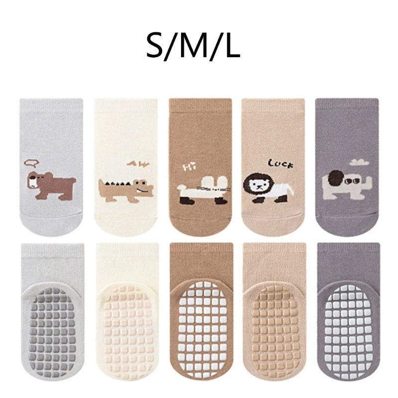 5Pairs Cartoon Baby Socks Midcalf Socks Nonslip Rubber Soles Cotton Floor Socks