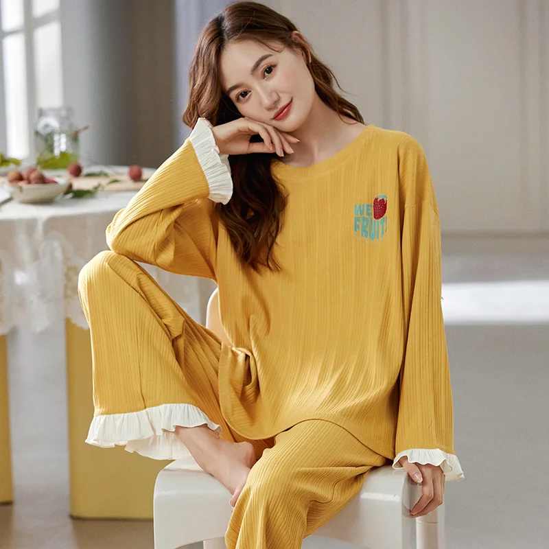 

Autumn And Winter Pajamas Women's Cotton Long-sleeved Trousers Home Service Korean Version Cute Cartoon Ladies Loose Casual Suit