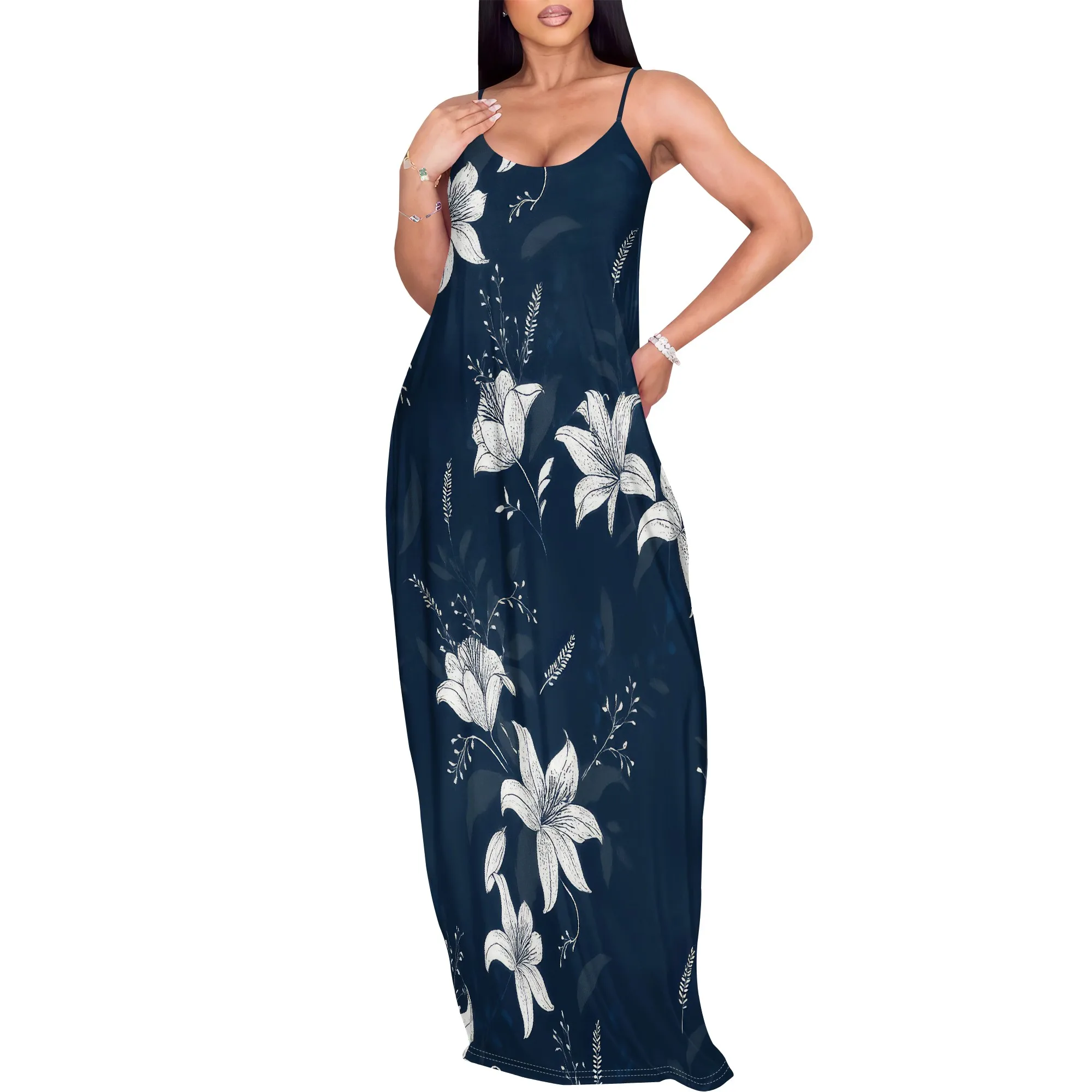 Womens Summer Dresses 2025 Adjustable Strappy Beach Sundress Casual Midi Dres