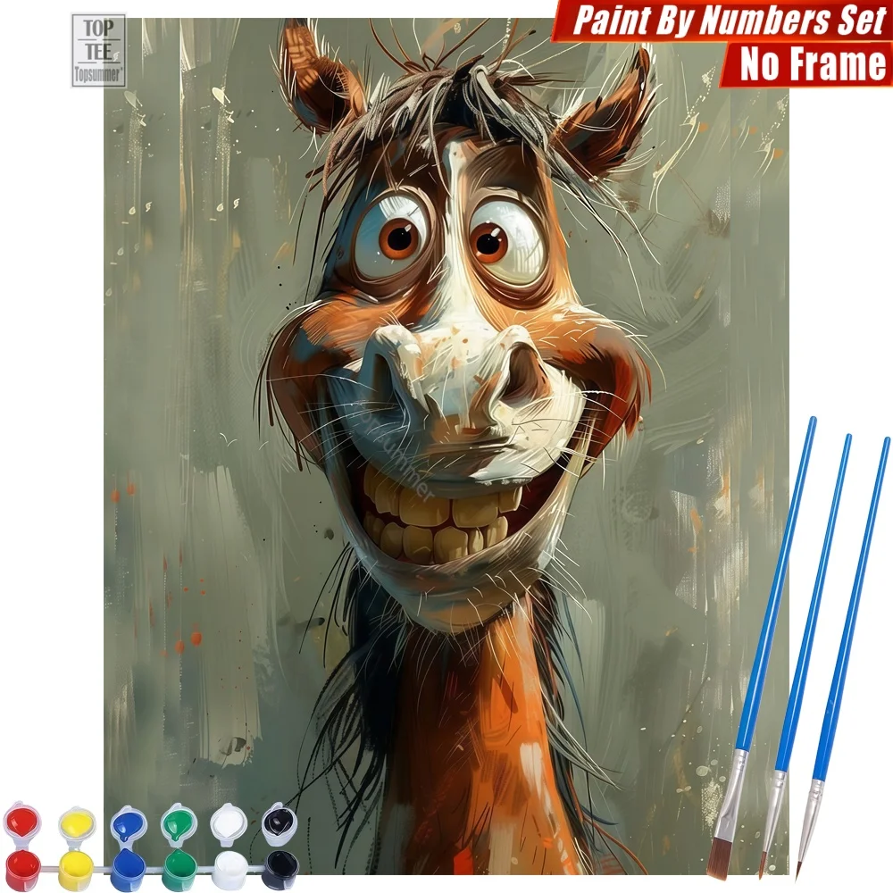 

Exaggerated cartoon horse Digital Oil Paints Set - Horse cartoon expressive Canvas Wall Art Thanksgiving Day Gift For Grandma