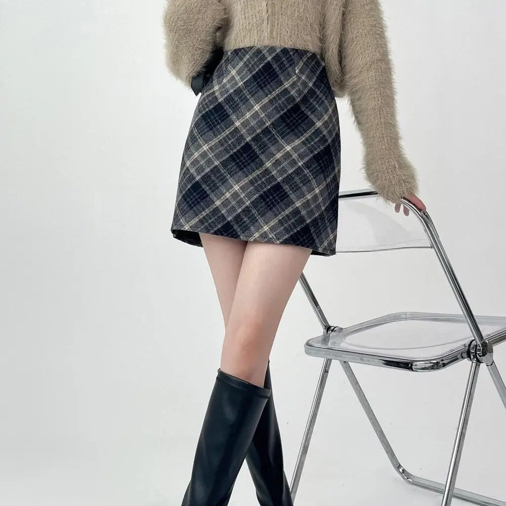 High Waist Retro Plaid Skirt Slim Fit Classical High Waist Long Skirt Winter Autumn Preppy Style A-line Half Dress Girls