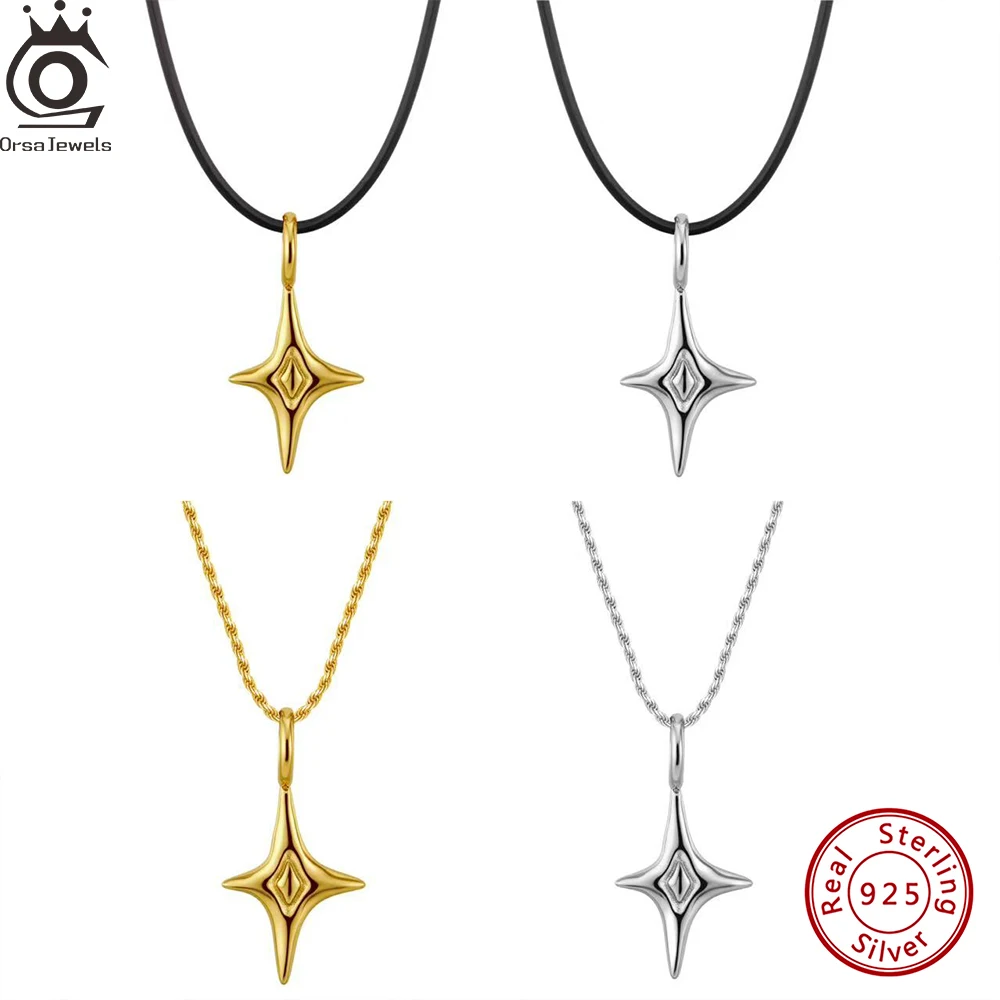 ORSA JEWELS Basic Punk Cross Necklace Men 100% 925 Sterling Silver Silver Cross Pendant Necklace Christian Religious Gift SNMN14