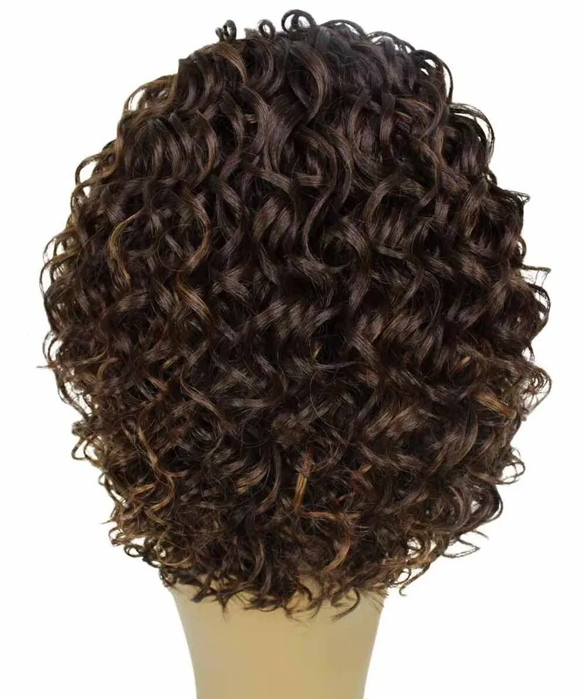 شعر مستعار بدانتيل أمامي مربوط يدويًا بطول 14.5 بوصة من Oya، بني مع خليط الضوء على الكراميل #4