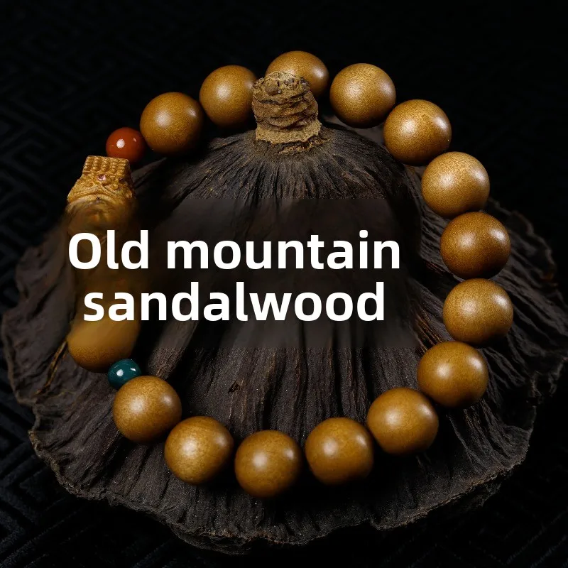 Natural Chinese Style Old Mountain Sandalwood Beaded Bracelet Hand Carved Mazu Charm Good Luck Blessing Fortune Prayer Spiritual