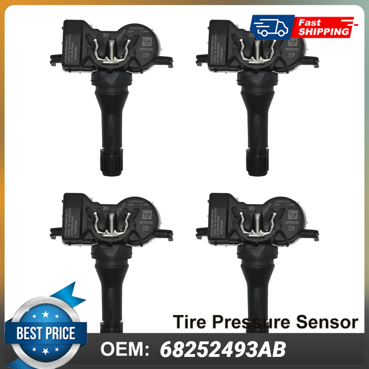 

4PCS TPMS Tire Pressure Monitor Sensor 68252493AB A2C98012901 For Chrysler Voyager, Dodge Durango SRT, Fiat 500X, Jeep Compass