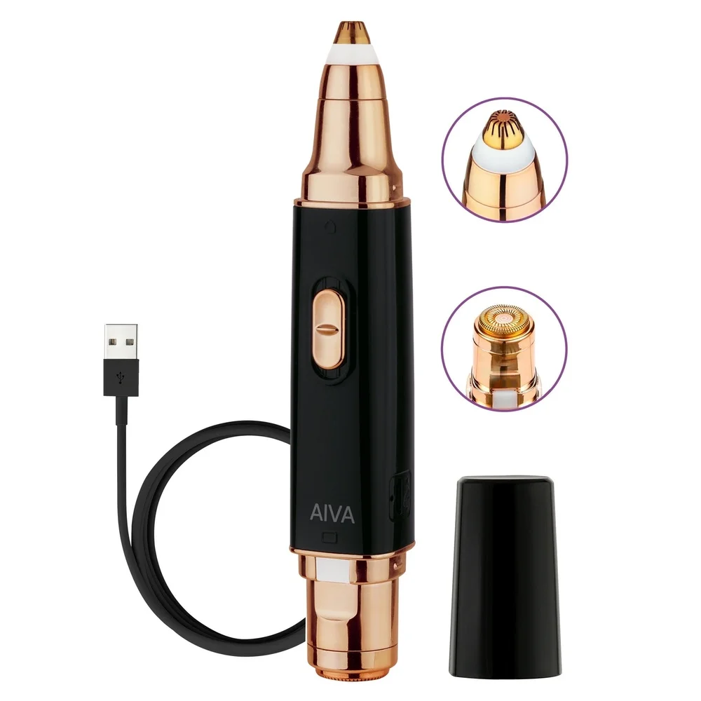 جهاز إزالة شعر الوجه 2 في 1، ماكينة تشذيب الحواجب، جهاز إزالة الشعر بإضاءة LED قابل لإعادة الشحن عبر USB مع أطراف مطلية بالذهب