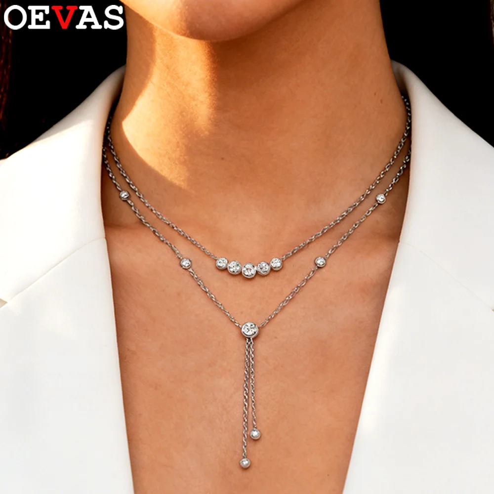 

OEVAS полный муассанит штабелируемое ожерелье с кисточками для женщин S925 серебряная круглая лабораторная многослойная цепочка с бриллиантами свадебная вечеринка ювелирные изделия подарок