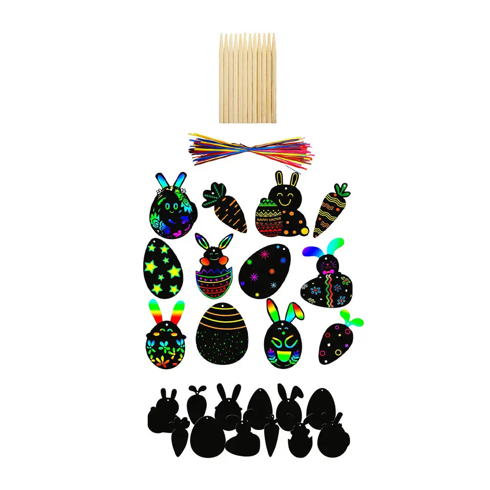 

1Set Rainbow Scratch Paper Easter Scratch Card Gift Set Castle Pattern DIY Craft Paper Kids Party Supplies Fun Activity