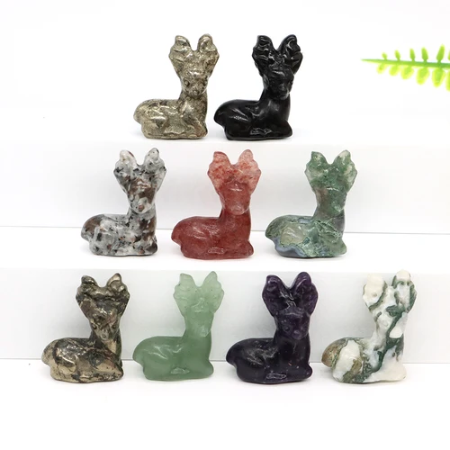 사슴 조각상 천연석 조각 크리스탈 레이키 치유 동물 인형, 보석 공예, 가정 보석 장식 선물, 도매 1.2 인치 