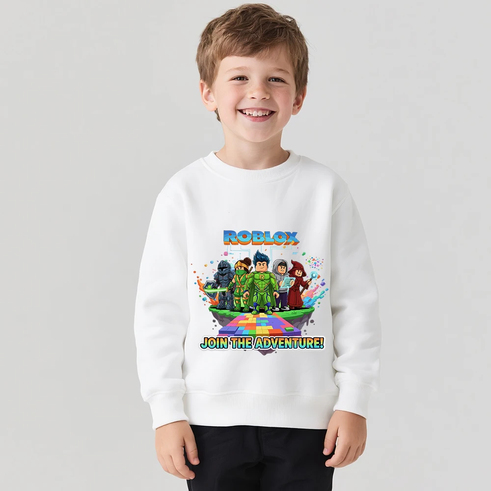 

Детский свитшот с круглым вырезом с принтом Roblox, тонкий хлопковый пуловер с длинными рукавами, топ для мальчиков и девочек, мягкая повседневная одежда унисекс