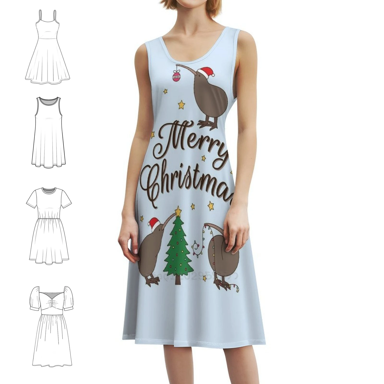 عيد الميلاد الكيوي فستان عطلة مثير للنساء شاطئ حفلة عيد ميلاد فستان قصير كيوي كيوي الطيور كيوي عيد الميلاد ملابس نسائية جديدة #1