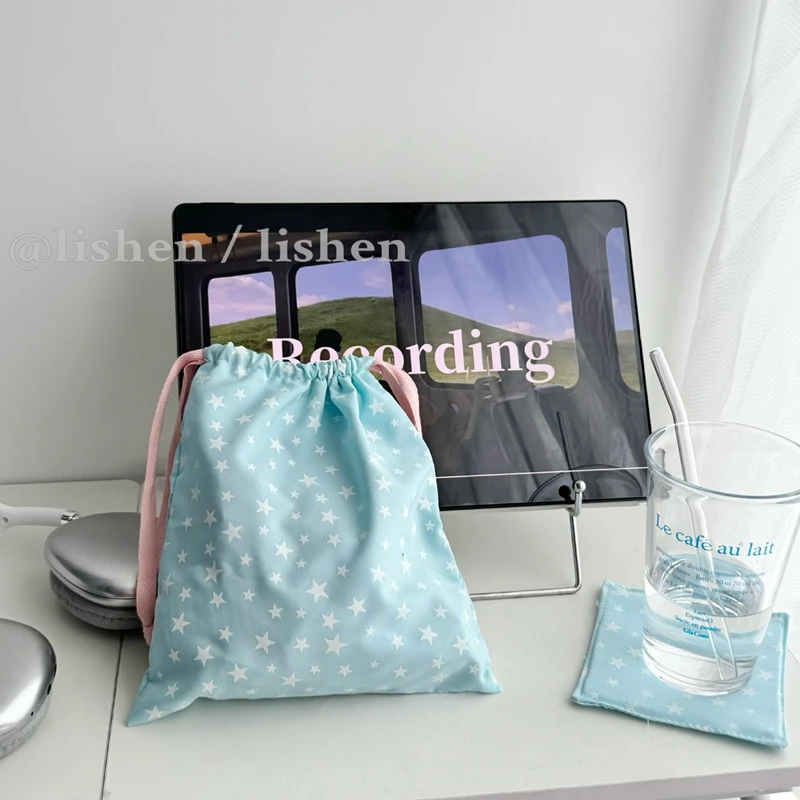 

Y2K Mini Drawstring Makeup Lipstick Bag Cute Star Pattern Makeup Bag Travel Drawstring Storage Bags Portable Girl Gifts