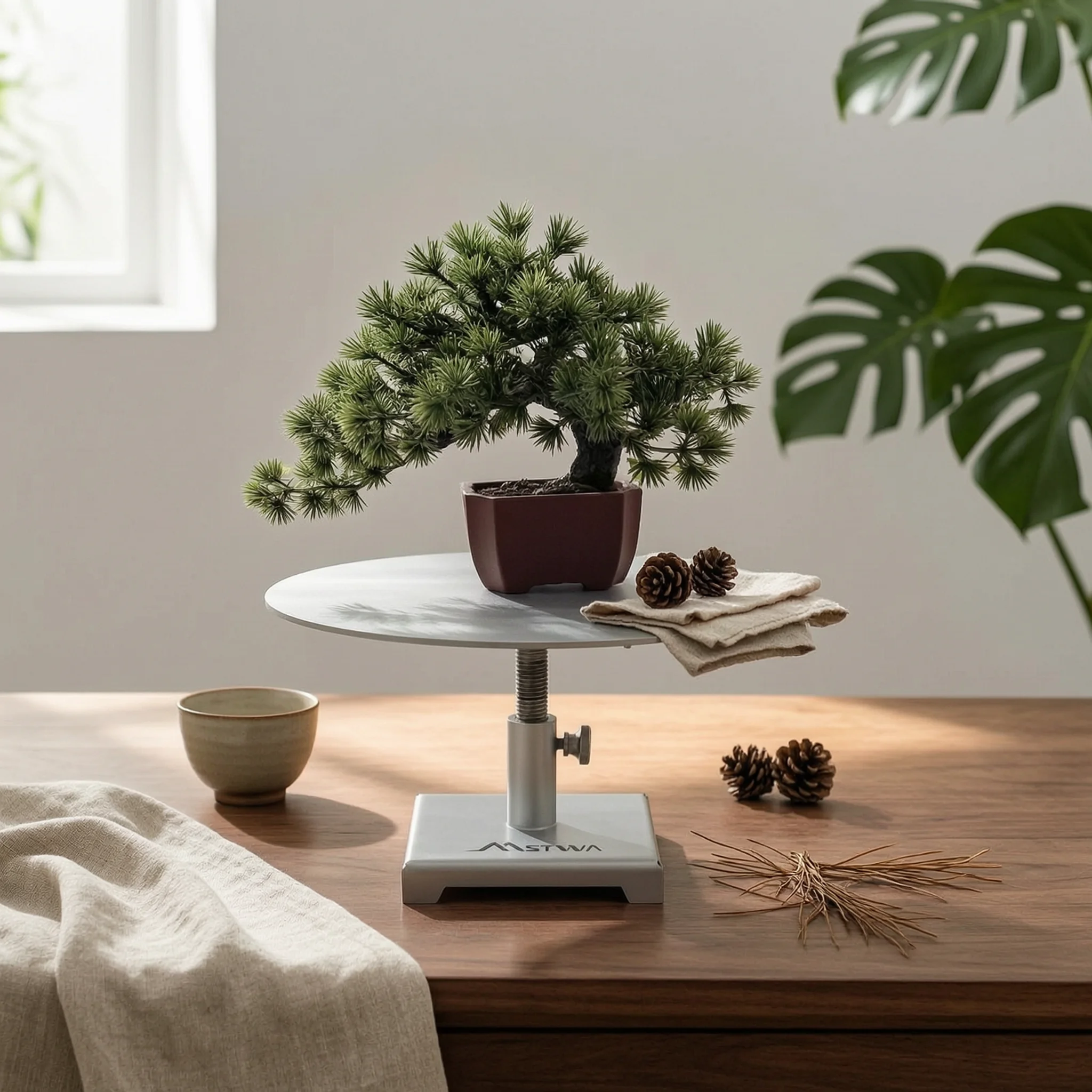 Bonsai Stand with Adjustable Lift 360-Degree Bonsai Turntable Heavy Duty Smooth for Gardeners, Plant Display, Workshops