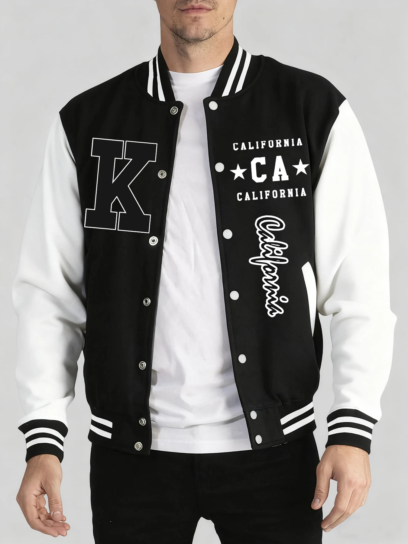 

California Art Letter Print Man Veste Sports Warm Clothing Trendy Loose Clothes Autumn Winter Baseball Jersey Street Soft Jacket