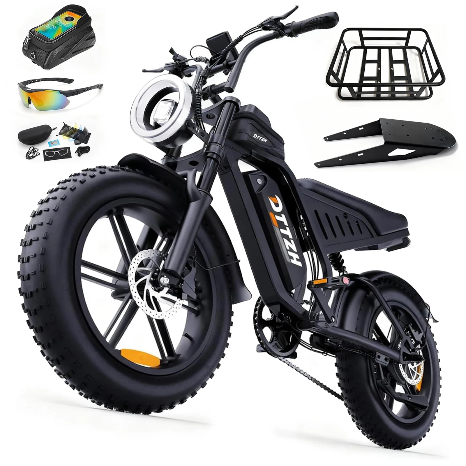 DTTZH Electric Bike for Adults, 2000W Peak 40MPH 48V 25Ah Removable Battery, 20"x4.0" Fat Tire Full Suspension 7-Speed E-Bike, NFC Unlock, UL 2849 Certified, 1 Year Warranty