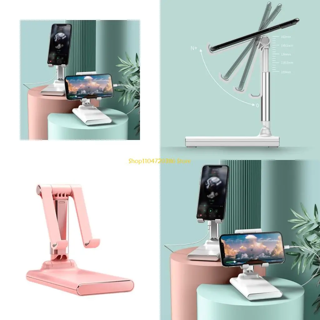 K0EA Portable Metal ABS Phone Holder Phone Desktop Bracket Support with Anti-slip Pad