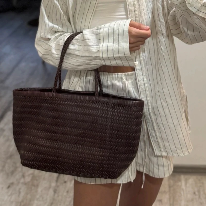 Handbags Women's Genuine Leather Shoulder Bag Weaving Casual Shopping Bag Vintage Big Tote Purse Cowhide Cross Hand Bags