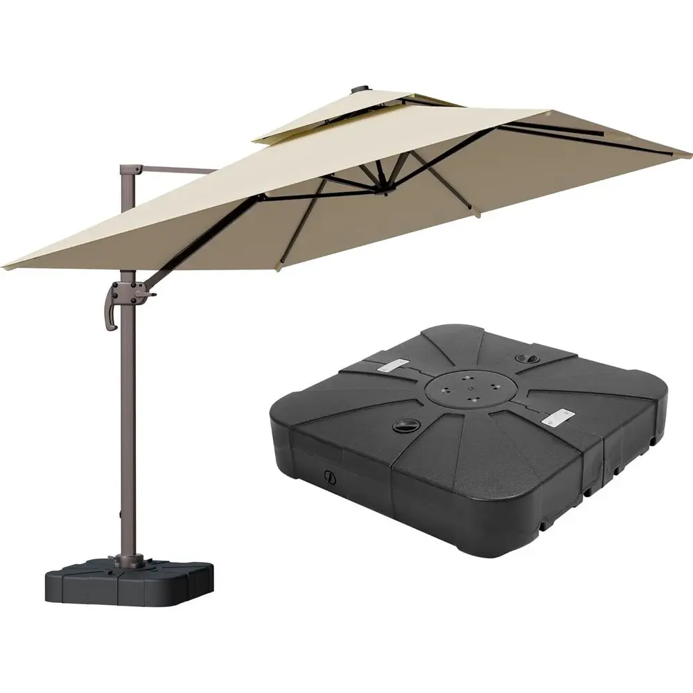 

Большой бежевый консольный зонт для патио с основанием, усиленный, с двойным верхом, 360° ° Вращающиеся элементы для открытых пространств