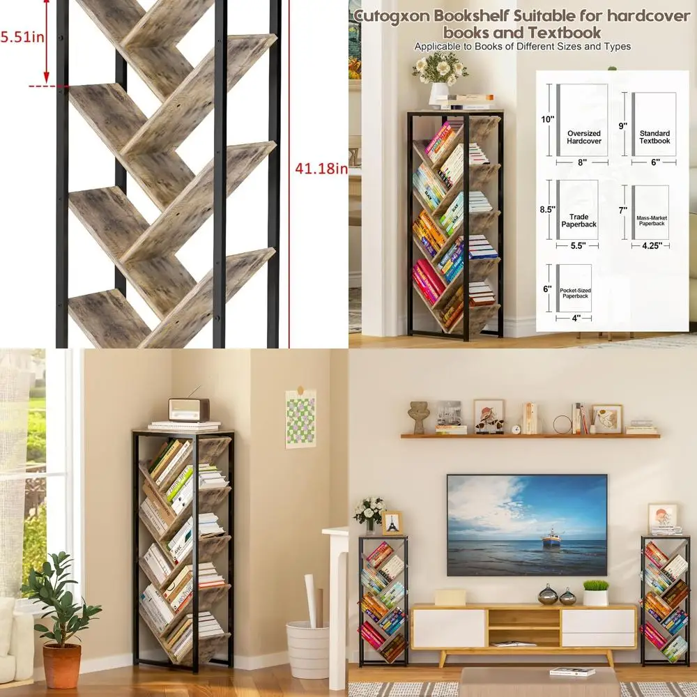 

9-Tier Wooden Tree-Style Bookshelf for Compact Spaces, Ideal for Hardcover Books and Home Storage
