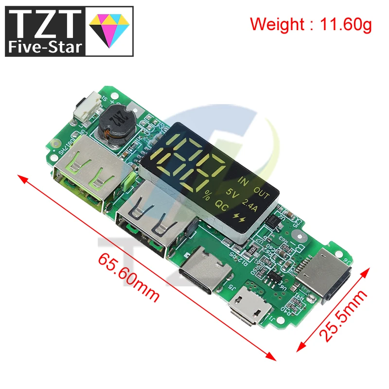 LED Dual USB 5V 2.4A Micro/Type-C USB Mobile Power Bank 18650 Charging Module Lithium Battery Charger Board Circuit Protection