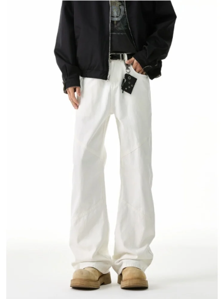 Men's Suit Pants Autumn High Street Denim Pants Paneled Bootcut Cargo Jeans Retro Versatile Solid Color Straight Leg Trousers