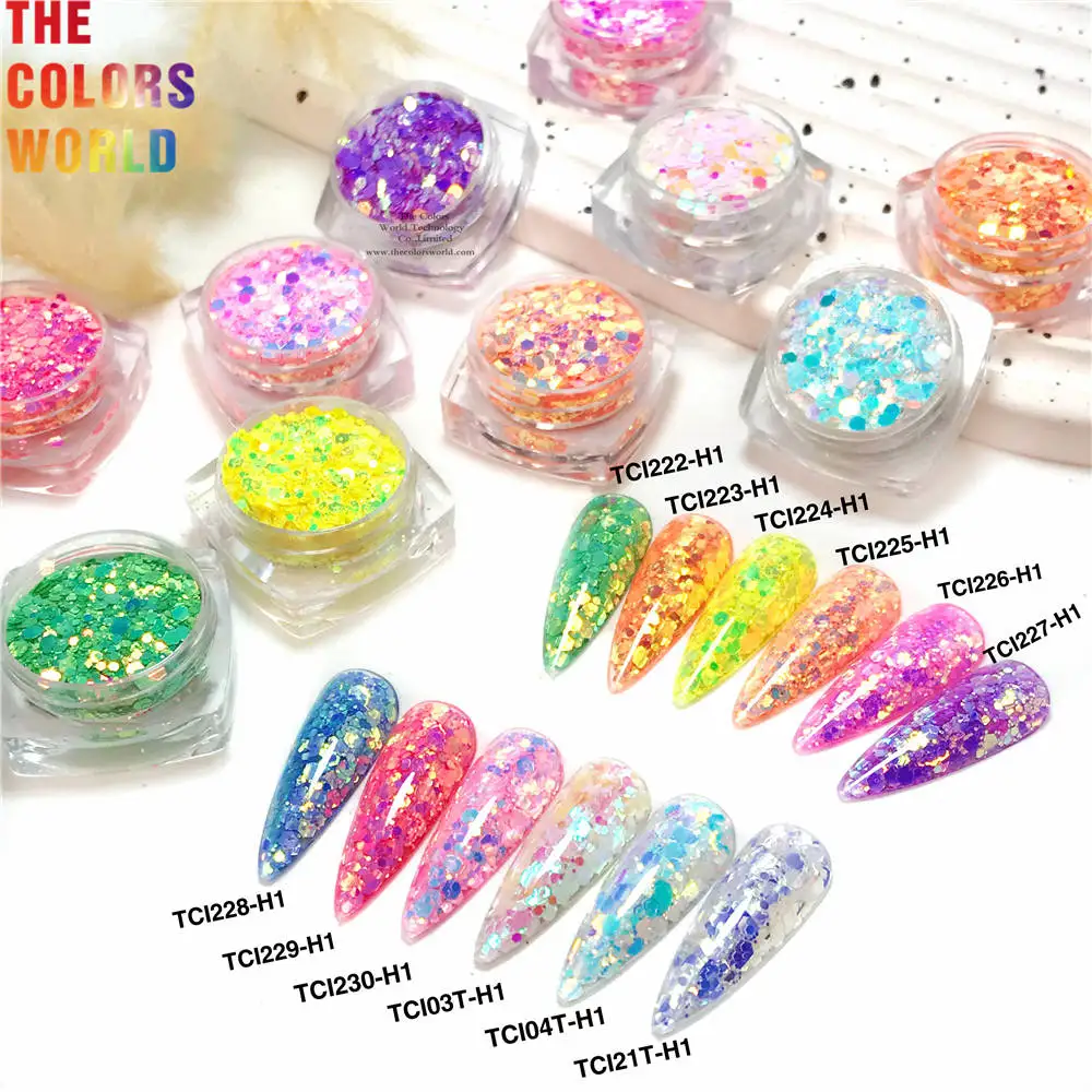 TCT-802 Mixed Hexagon Chunky Irediscent Nail Art Glitter Flocos Laser Sparkly Sequins Resina Fatias Nail Art Decoração Manicure